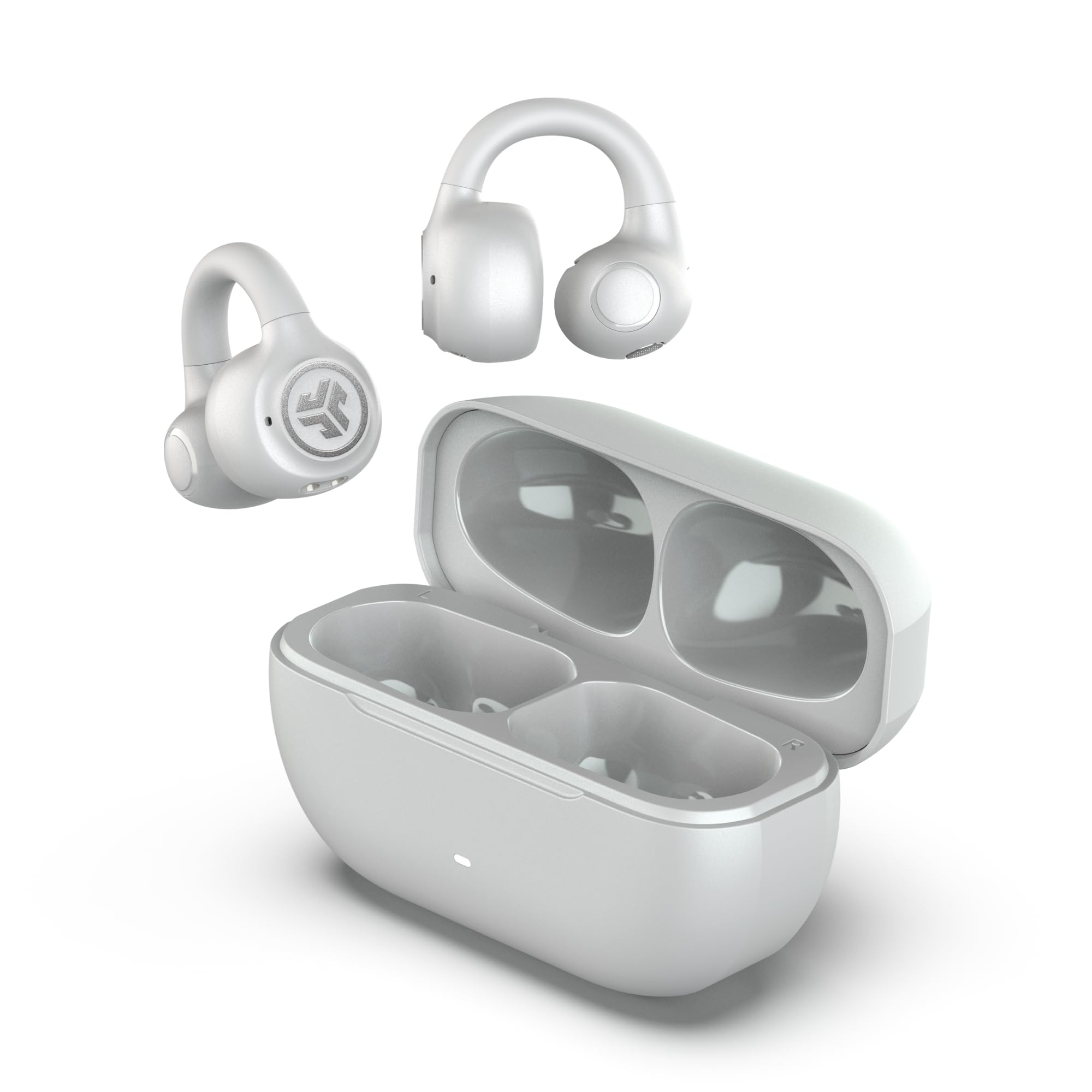 JLab Flex Open Ear Kopfhörer - Open Ear Earbuds, Manschetten-Design Clip-On-Kopfhörer, 21 Stunden Akkulaufzeit, Headphones Mit Bluetooth Multipoint, MEMS-Mikrofon, Mit App Anpassen - Weiß