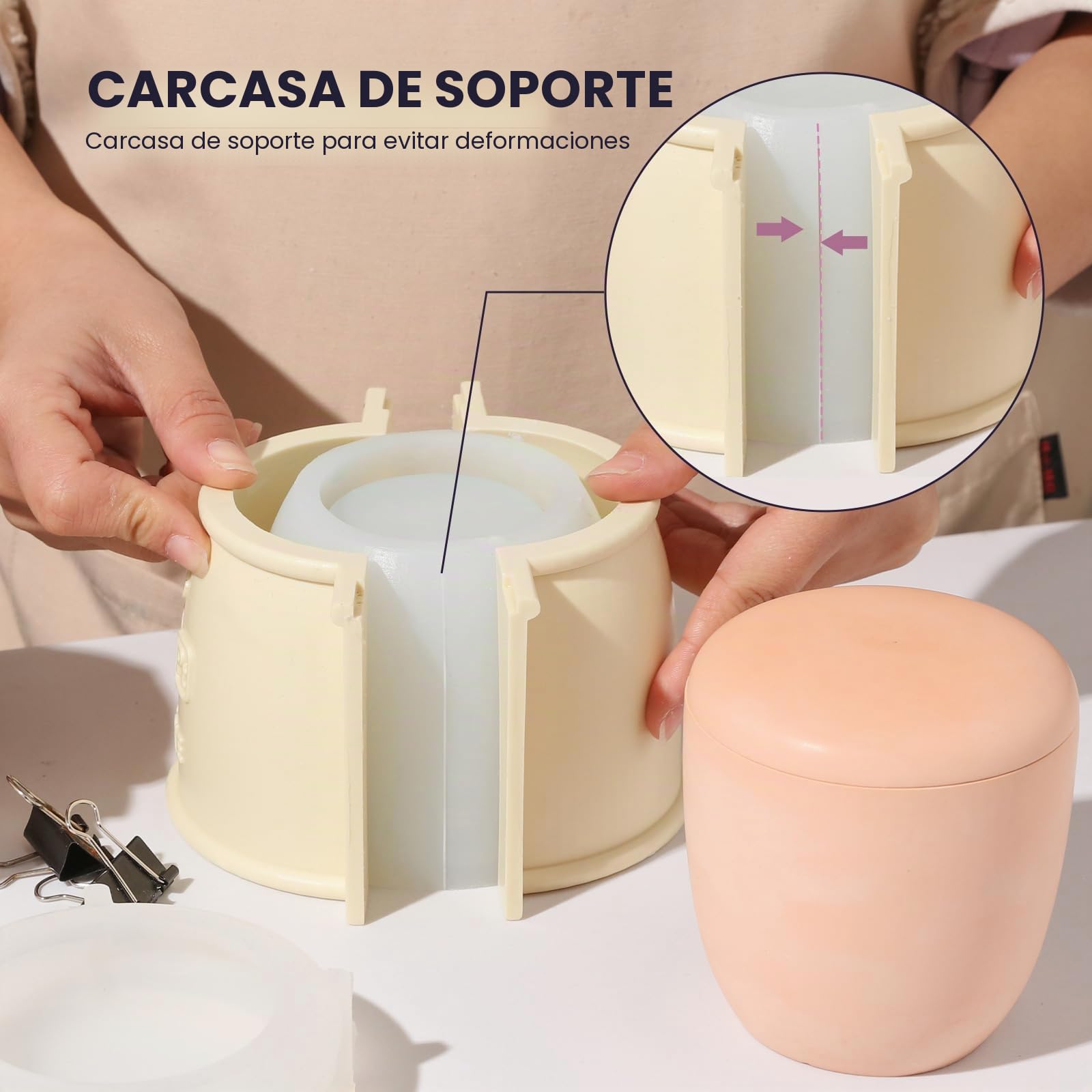 BOOWAN NICOLE Modern Pebble Velas Jar Hormigón Moldes de Fundición con Vela de 7 oz Relleno, Moldes de Silicona con Tapa para DIY (SH1049+LZ0665)