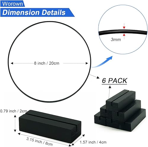 Vista 32 de Worown Paquete de 6 centros de mesa de aro floral de metal de 10 pulgadas con 6 soportes de madera para mesa, anillos de metal plateado para hacer