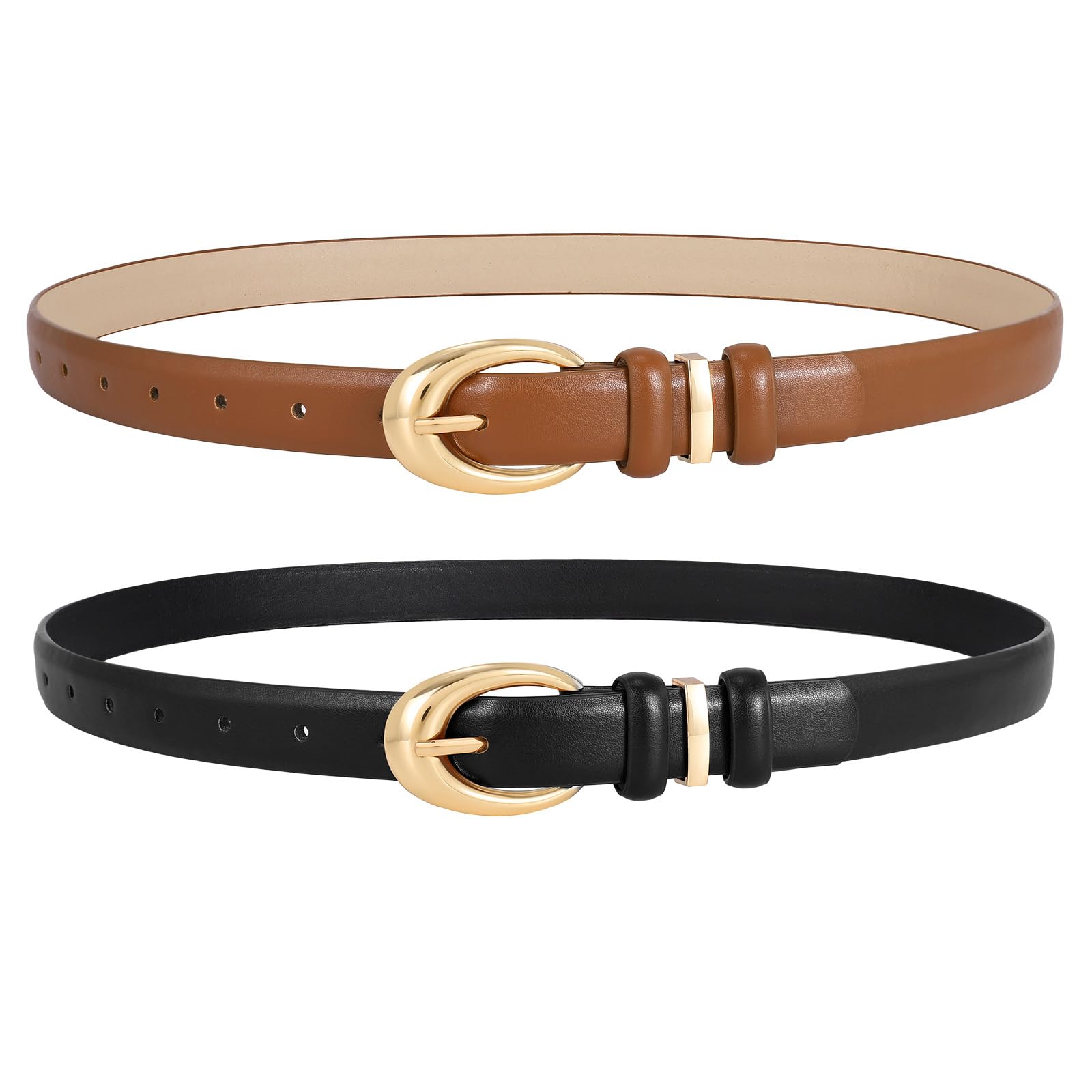 2 Pack Women Leather Belts for Jeans Dress Fashion Ladies Belt with Gold Silver Buckle