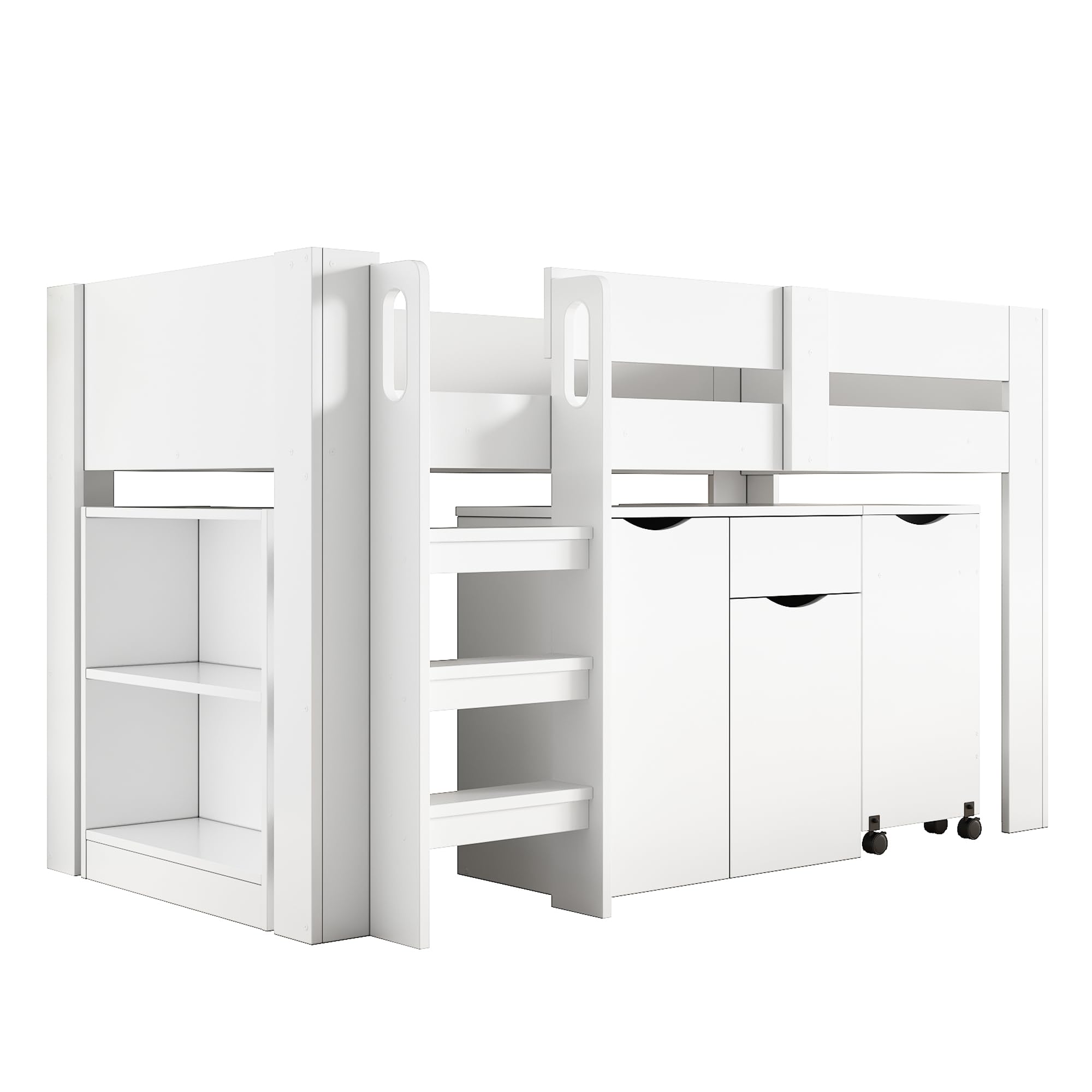 Etagenbett Kinderhochbett, multifunktionales Kinderbett, mit Leiter, mit Teleskopschreibtisch, mit herausnehmbarem Schrank, mit Schublade, 90 * 200 cm