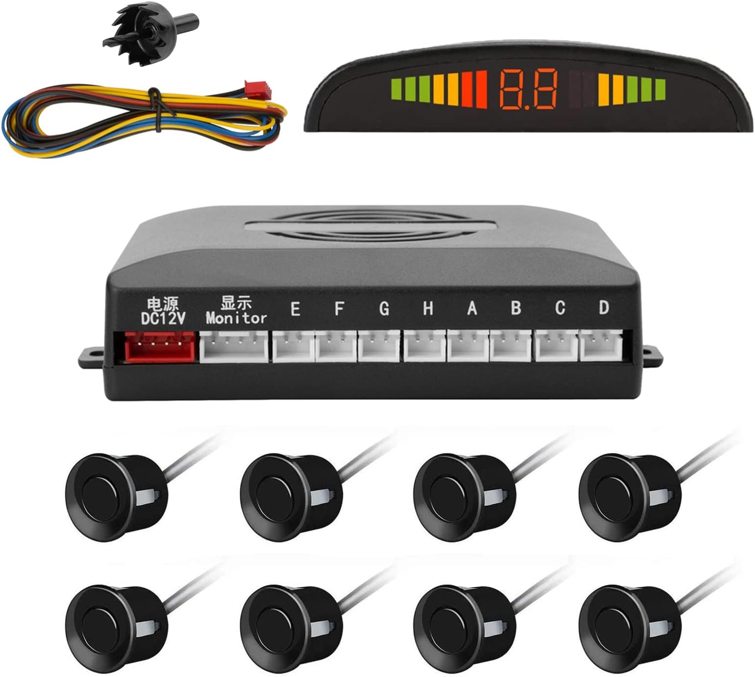 TKOOFN Parking Sensor Kit,Parking Sensor System,8 Sensors for Car Digital Parking System with LED Display - Black