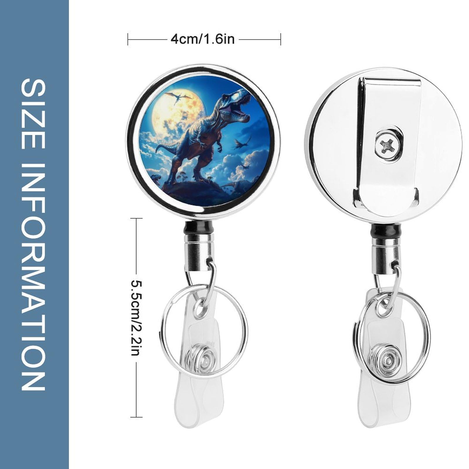 Dinosaur Retractable Badge Holder Metal ID Name Holder Key Ring with Belt Clip