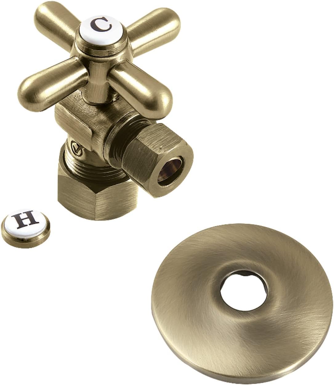 Kingston Brass CC53307DLK 5/8-Inch X 3/8-Inch OD Comp Quarter-Turn Angle Stop Valve with Flange, Brushed Brass