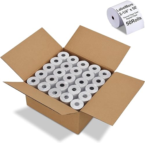 LabelMore - Rollos de papel térmico de 2 14 pulgadas x 50 pies, rollos de papel térmico para tarjetas de crédito, rollo de caja registradora, papel