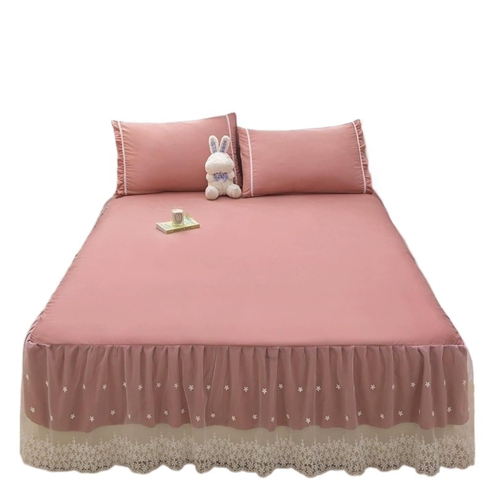 Ruffled Bedspread Pink Elegant Princess Bed Skirt Lace Ruffles Design Single Layer Cover Soft Skin-friendly Bedding Copriletti In Pizzo(Color 3,1PC-150x200cm)