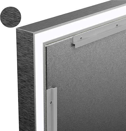 Miniatura 7 de LEDMyplace - Espejo retroiluminado frontal de 36 x 36 pulgadas para baño con marco plateado, botón táctil antivaho ajustable, temperatura de color y