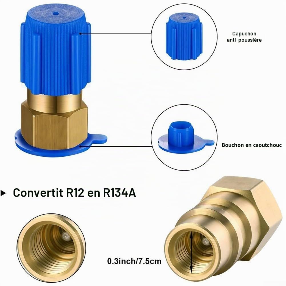 BPV31 Kit de valve de robinet de perçage compatible avec les tuyaux de 6,35 mm de diamètre extérieur, 5/16" et 3/8", Kit de tuyau de recharge R134a pour manomètre de réfrigérateur