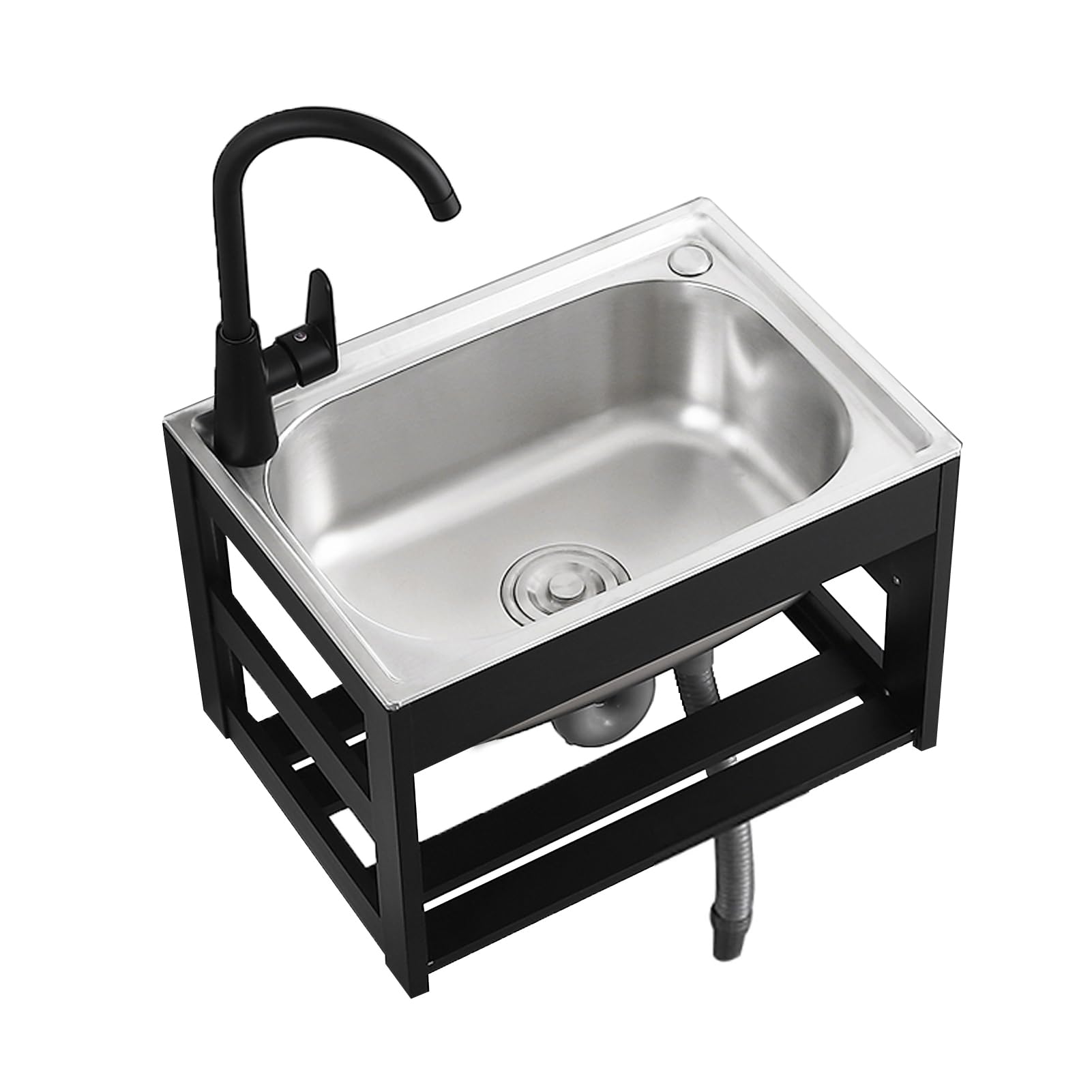 ZQFHSX Wall Mount Kitchen Sink Stainless Steel Single Bowl Hand Wash Basin Utility Set with Faucet and Pipe for Laundry Cafeteria, Easy to Clean (48x35cm/18.9x13.78in)
