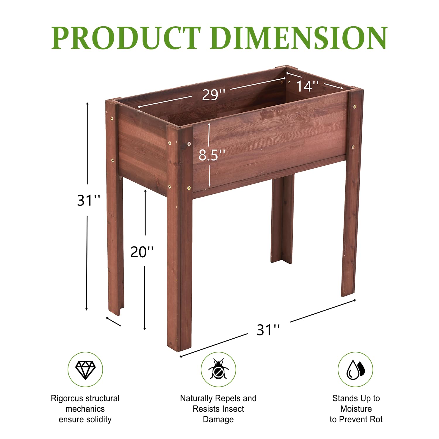 AYJOIR Raised Garden Bed with Legs, 48x24x30 in Planter Boxes Outdoor, Elevated Wooden Planter Box Standing Growing Bed for Gardening, Backyard, Patio and Balcony (Coffee, 31x16x30)