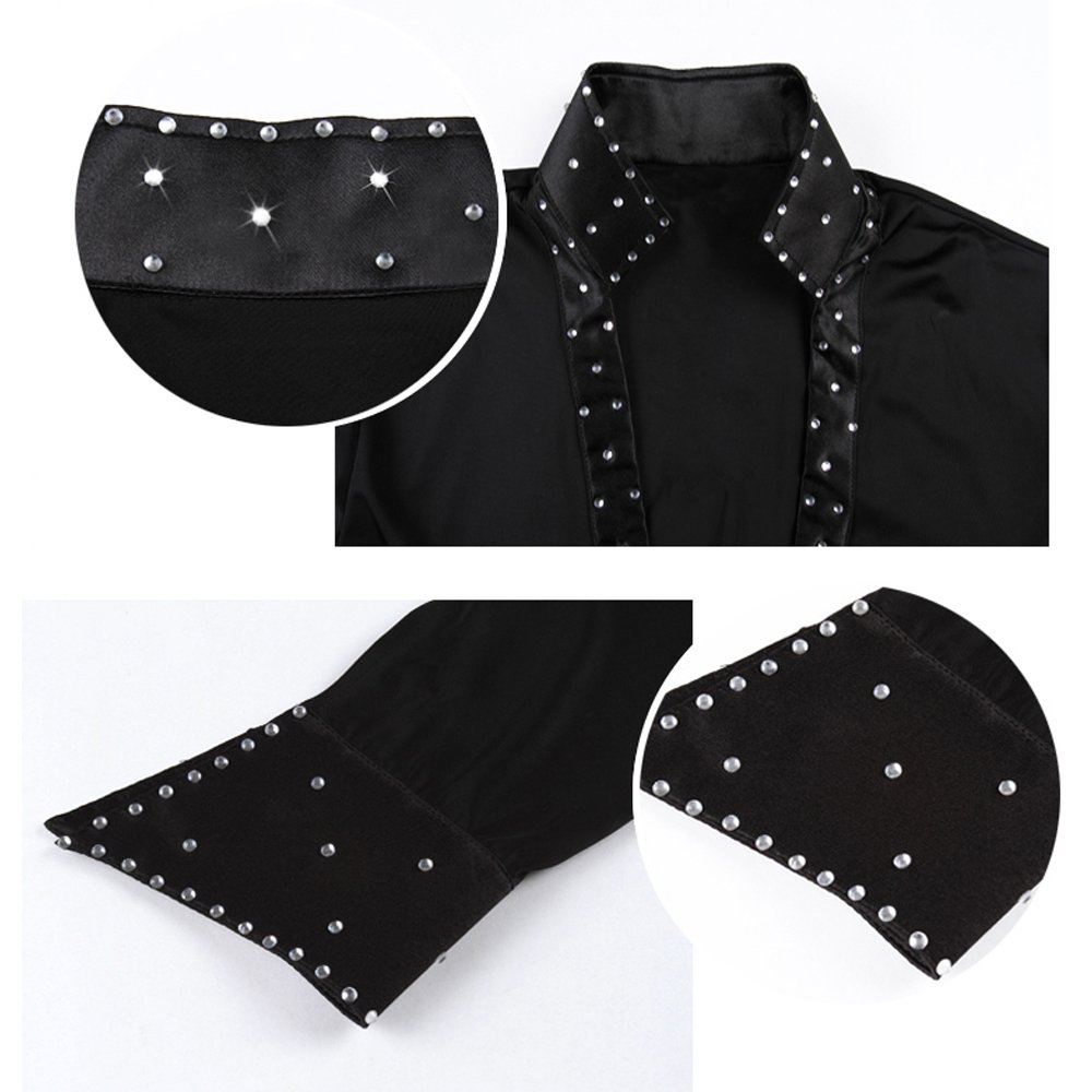 Hommes Mode Noir Danse Latine Costumes Performance Manches Longues Chemise/Pantalon Jazz Danse Tenues Ensemble