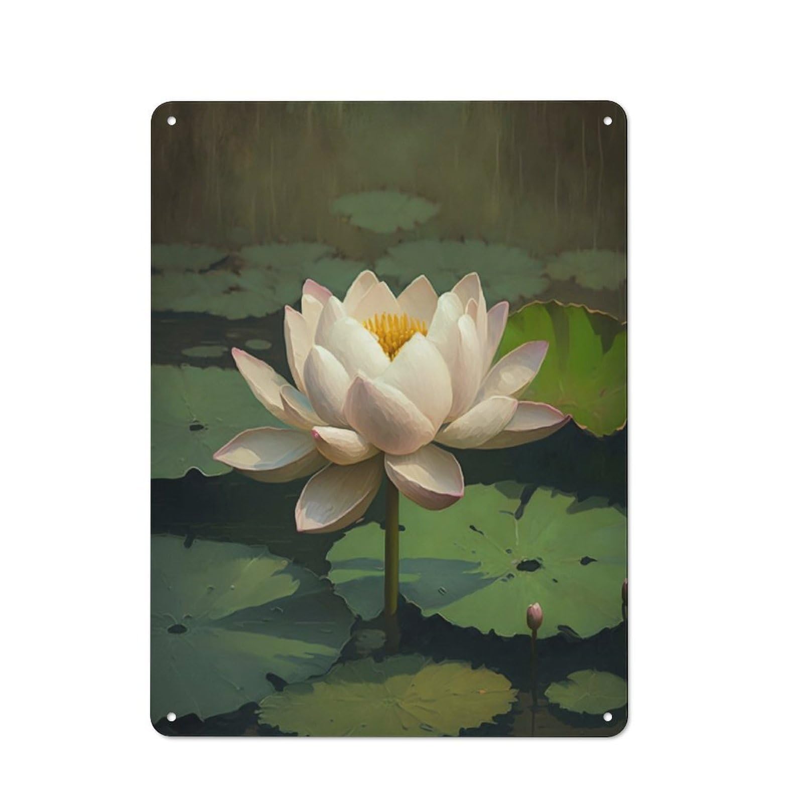Junmoney Lotus Flower Garden Oasis Rustic Tin Wall Plaque 40X30cm For Home Office Or Studio, For Garage, Workshop And Man Cave Decoration