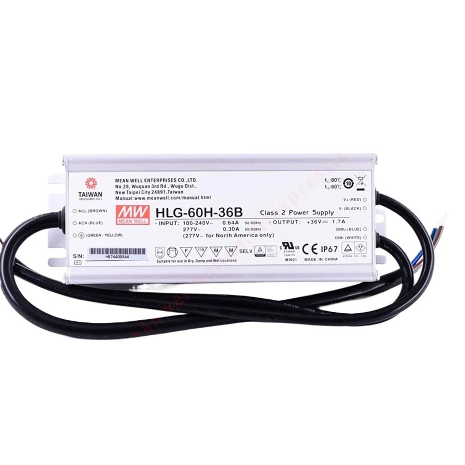 HLG-60H-36B ， 60W Constant Voltage Constant Current LED Driver