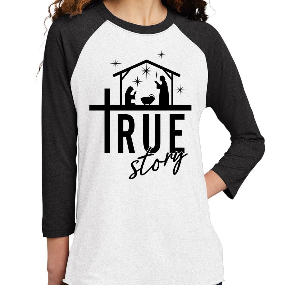 Jesus True Story Three-Quarter Raglan Sleeve Baseball Shirt Unisex Small White/Black