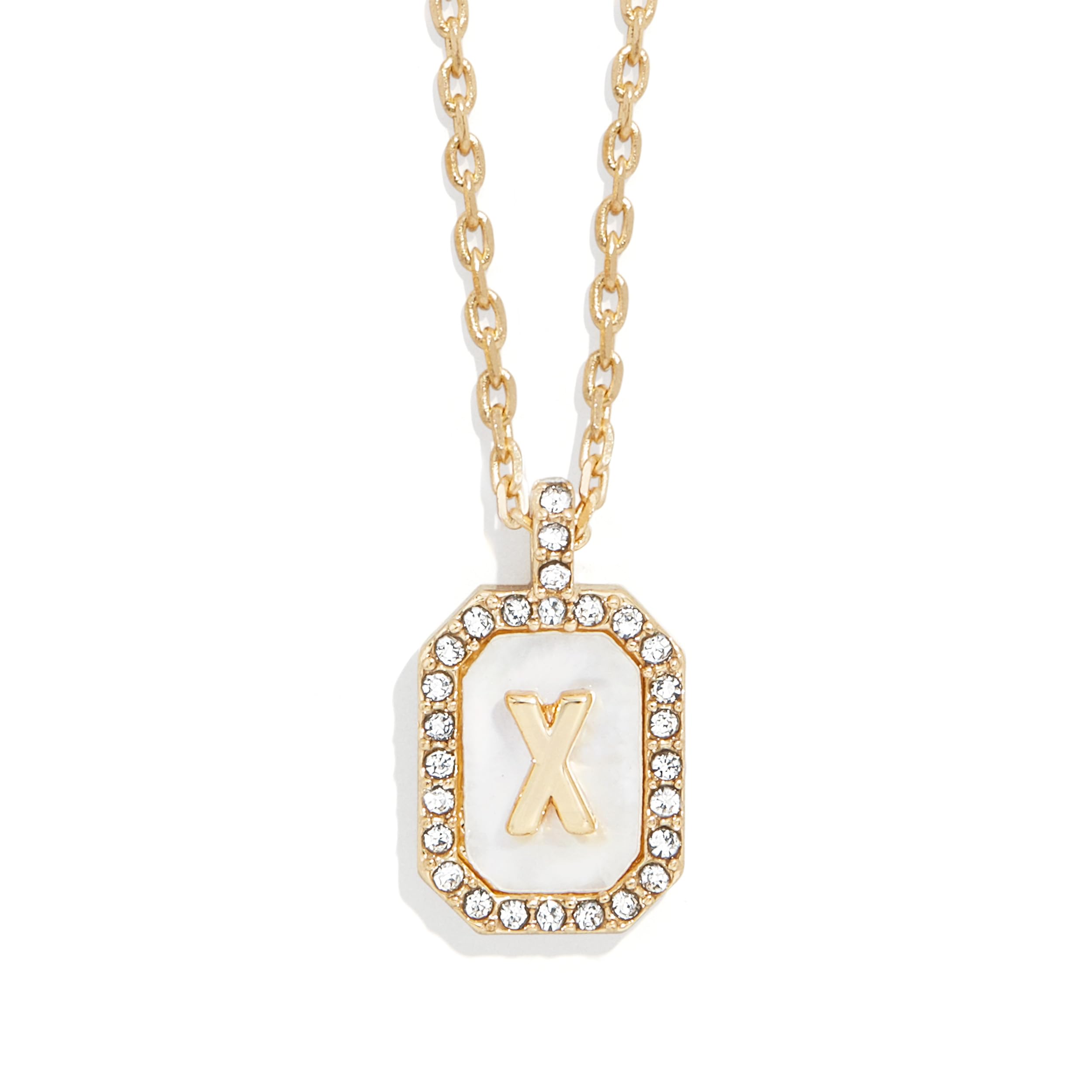 BaubleBar Initial Necklace - Dainty Gold-Plated Personalized Letter Pendant Necklace, Small Dog Tag Style Design