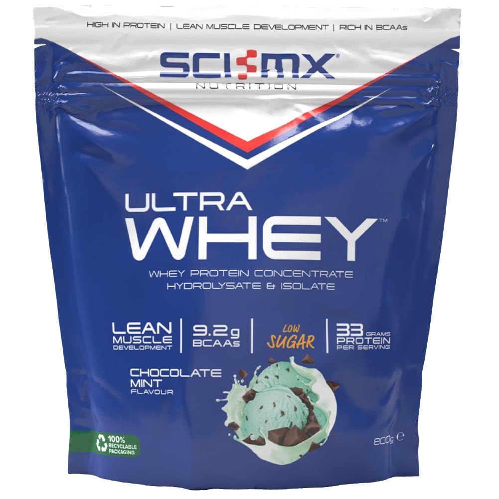 SCI-MX Ultra Whey Protein Muscle Building & Recovery Protein Powder with Naturally Occurring Glutamine & Amino Acids - Chocolate Mint Flavour - 800g (18 Servings)