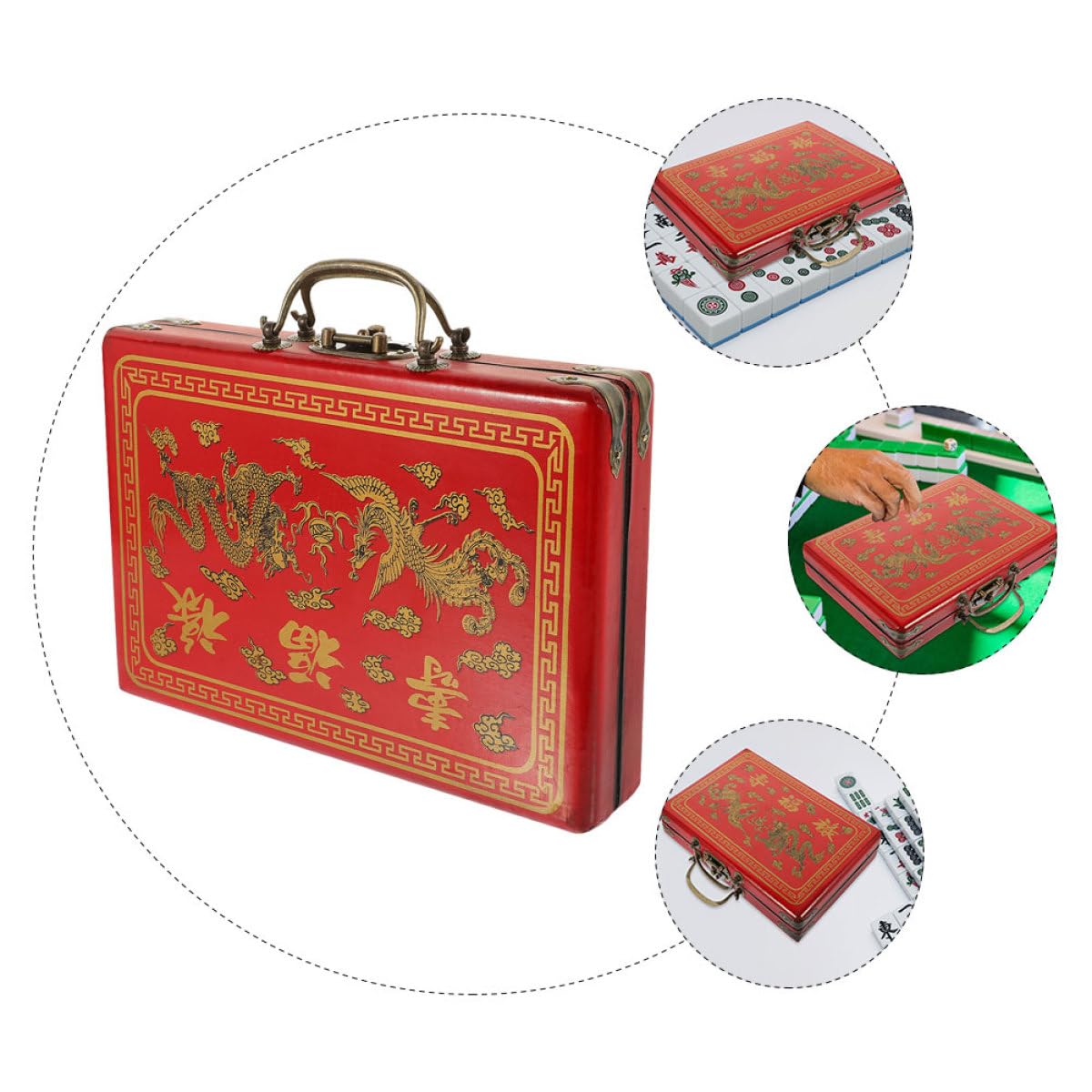 VALICLUD Caja de Almacenamiento de Madera y Pu Cierre Hermético Resistente y Ligera para Mahjong Vintage Adecuado para Viajes y Uso en Tiendas