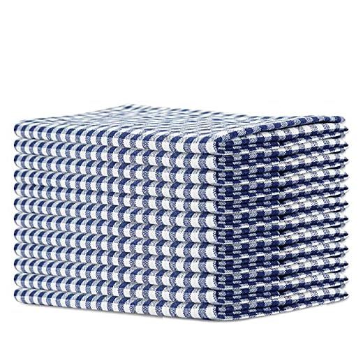 Servilletas para la cena de cheques a cuadros de SweetNeedle 12 paquetes - Azul marino-Blanco - 50x50 CM -100% algodón Hilado teñido -Pesado, sin pelusa, grado de hotel, cubierto con esquinas ingletes