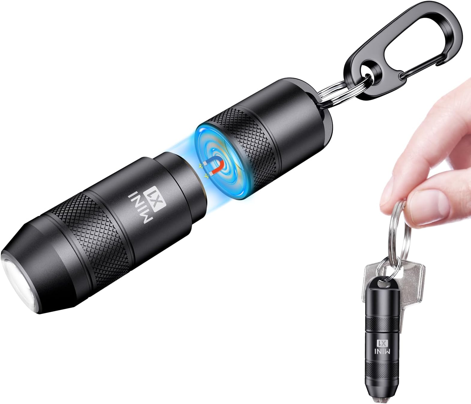 Mini Keychain Flashlight – Instant On Pull to Light, 100 Lumens Tiny EDC Flash Light, USB-C Rechargeable Micro LED Torch, Waterproof IPX6, for Everyday Carry, Emergency & Outdoor Use (Black)