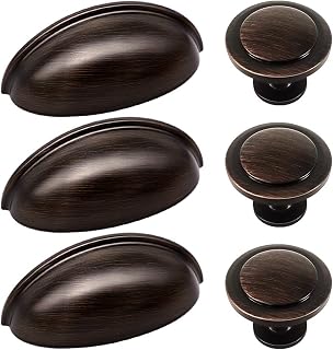 SUNRIVER 27pcs ORB Cabinet Knobs and Cup Handles, 12 Packs Oil Rubbed Bronze Kitchen Cup Pulls 3 Inch 76mm Zinc Alloy Bin Cup Drawer Handles and 15 Packs knob Set