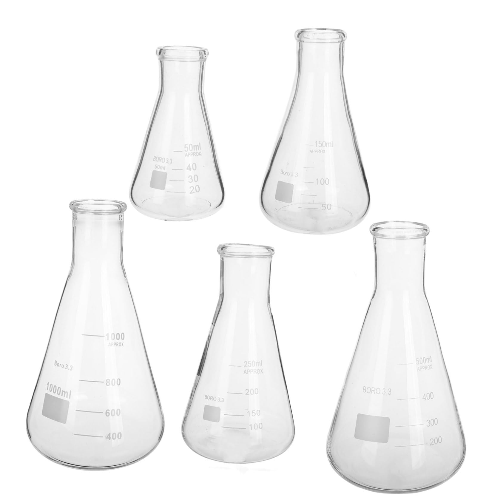 5piezas Matraces Erlenmeyer De Vidrio Base Triangular Para Experimentos