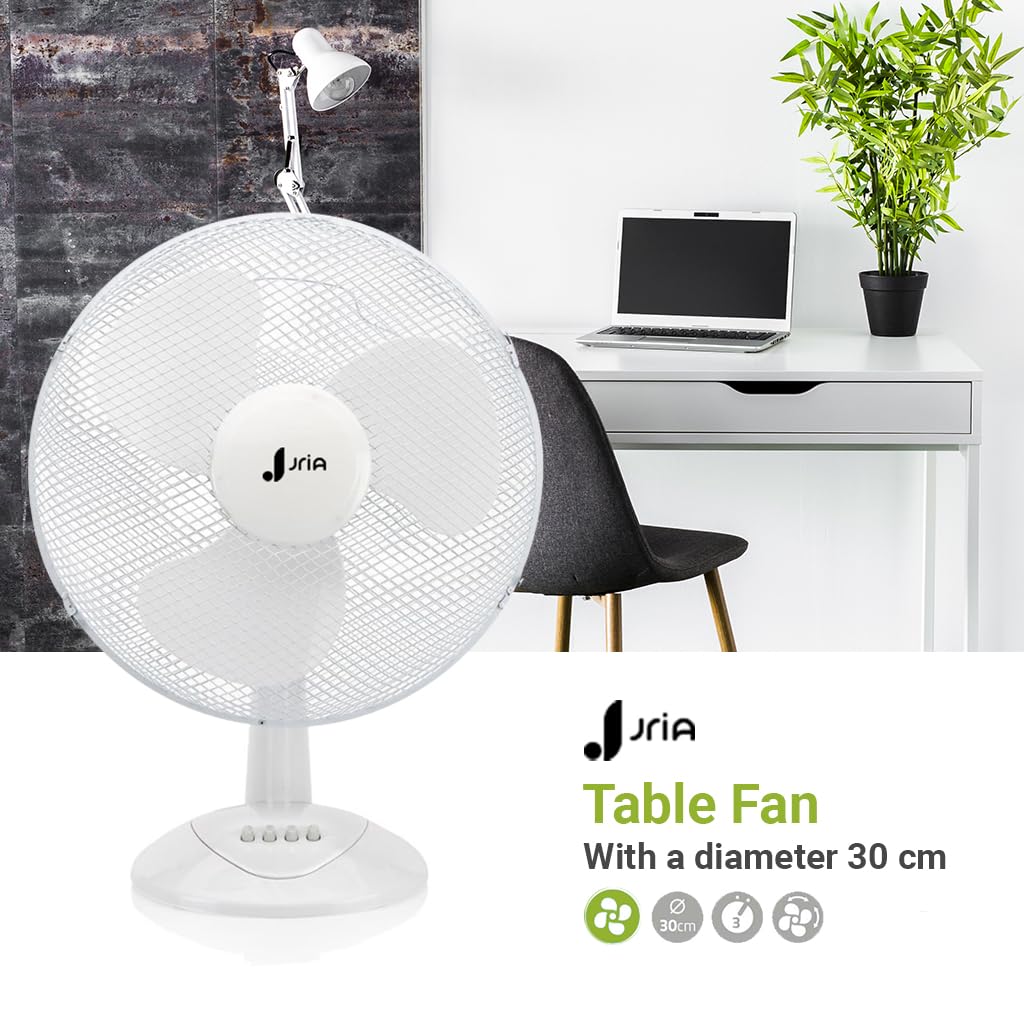Ventilatore portatile da tavolo 12 pollici, leggero, 40 Watt, 3 velocità, oscillazione grandangolare, flusso d'aria, testa di inclinazione regolabile, ventilatore da scrivania (ventilatore da