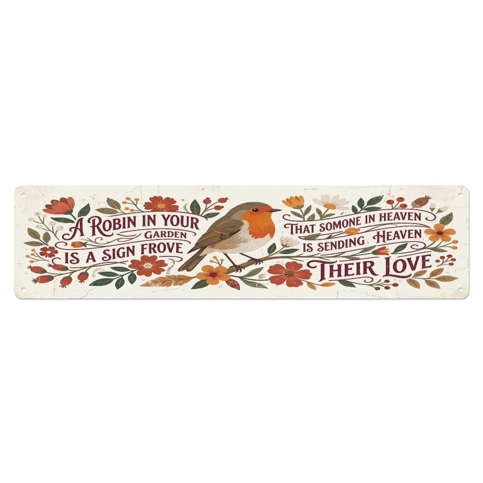 Olhnbad 4X16inch(10X40cm) European Robin Heaven Love Wildflower Metal Tin Sign