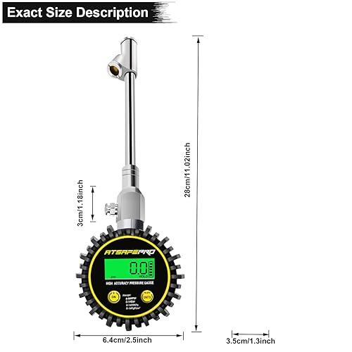 Miniatura 3 de ATsafepro Medidor digital de presión de neumáticos de 200 PSI, medidor de presión de neumáticos equipado con portabrocas de aire extendido,