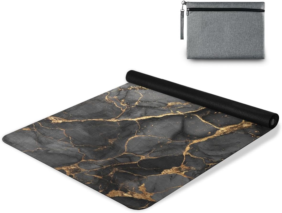ALAZA Black Gilded Marble Pattern Yoga Mat Non Slip Fitness Exercise Mat, Workout Mat for Yoga, Pilates and Floor Exercises