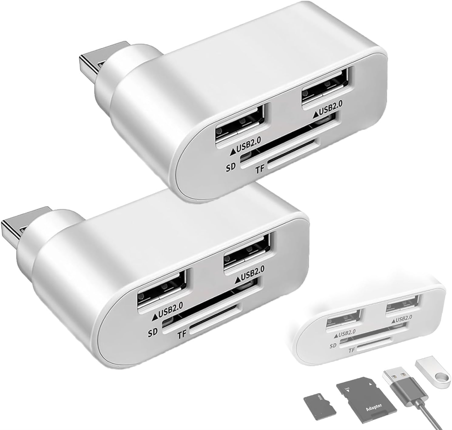 beeto Visulong 4 in 1 Rotatable USB Hub, Portable 180 Degrees Rotate USB Hub, USB 2.0x2+TF + SD, USB C SD Card Reader for MacBook, Laptops, Mobile HDD and More(White+White)