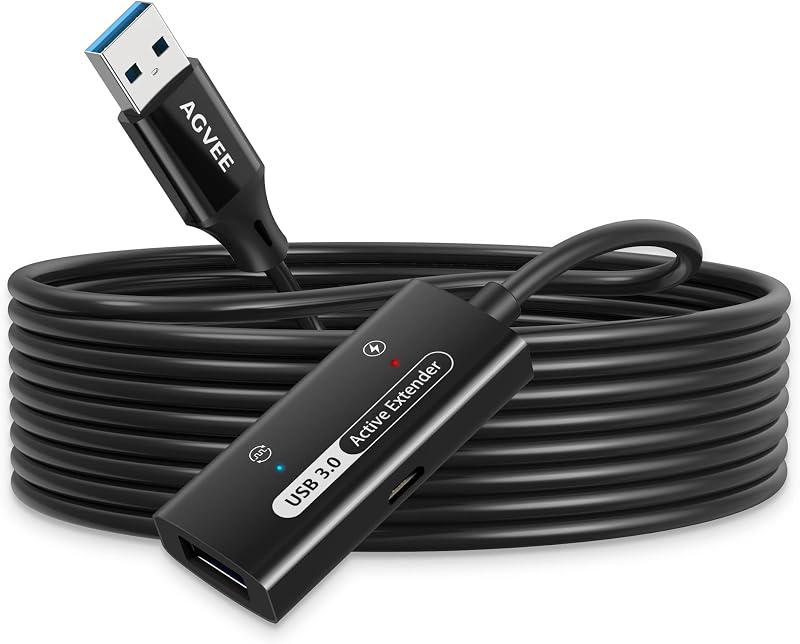 AGVEE 66ft / 20m USB 3.0 Active Extension Cable Extender Repeater | USB3.0 Male to Female Ultra Extra Long Signal Booster Cord for 2.5" 3.5" Hard Drive, Flash Driver, Mouse Keyboard, Printer,