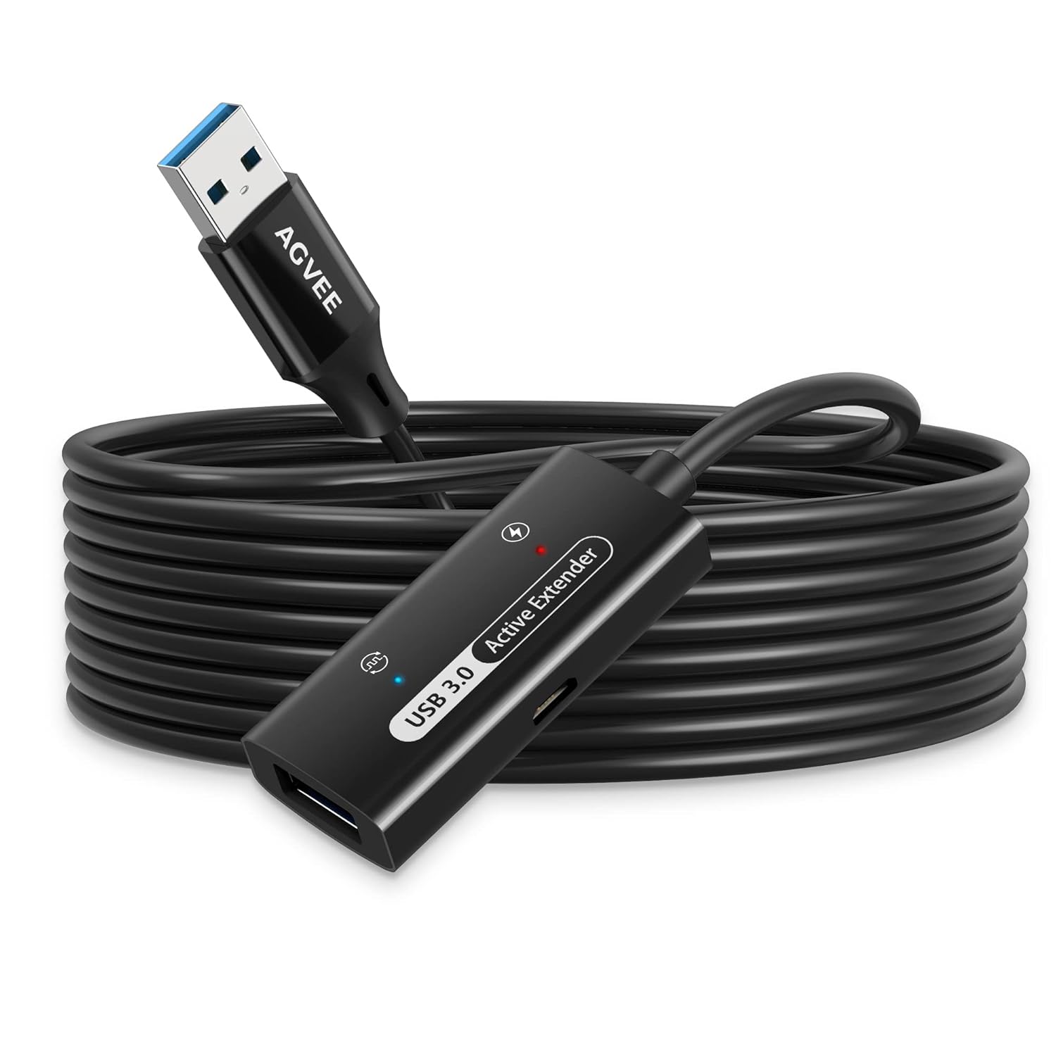 AGVEE 66ft / 20m USB 3.0 Active Extension Cable, USB3.0 Male to Female Extender Repeater Ultra Extra Long Signal Booster Cord for 2.5" 3.5" Hard Drive, Flash Driver, Mouse Keyboard, Printer, Gray