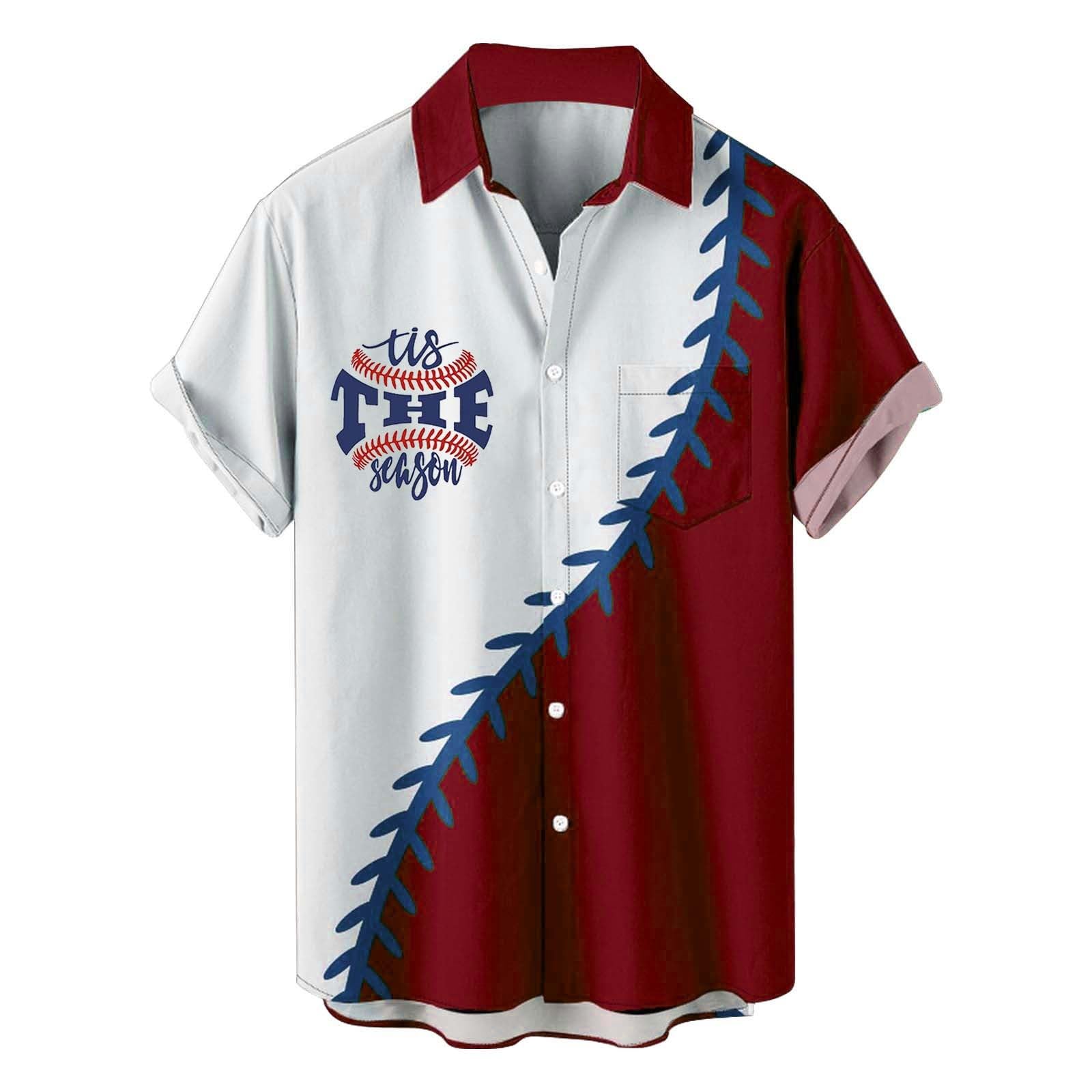 Generic Beach Shirts for Men Casual Top Summer Printed Short Sleeve Button Down Lapel Shirts with Pocket Mens Beach Shirt