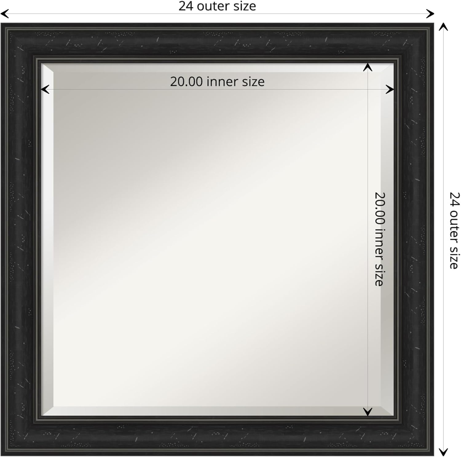 Amanti Art Black Bathroom Mirror for Over Sink, 24x24 Shipwreck Black Narrow Square Vanity Mirror, Medium Country Rustic Frame, Hangs Horizonally and Vertically, Bathroom Wall Decor, Beveled Edge