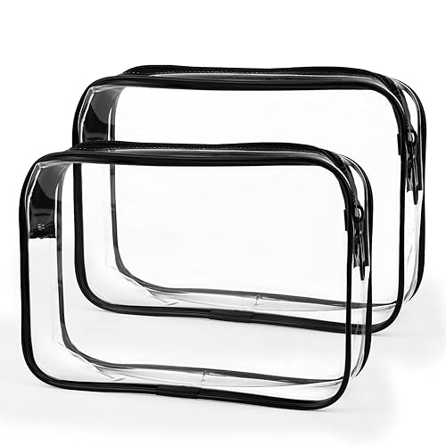 Wedama - Neceser de aseo aprobado por la TSA, paquete de 2 bolsas de cosméticos con cremallera, accesorios de viaje para aeropuerto, bolsas de