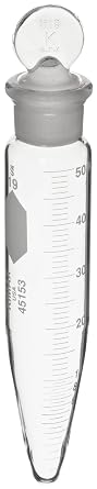 Kimax 45153-15 Glass Conical Bottom 15mL Graduated Centrifuge Tube with A Ground Glass Bore Stopper, To Contain, Pack of 6