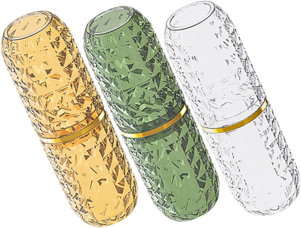 Ciieeo 3pcs Portable Toothbrush Cups Bathroom Toothbrush Holders Plastic Travel Toothpaste Containers with Lid Amber Dark Green for Travel and Home Use