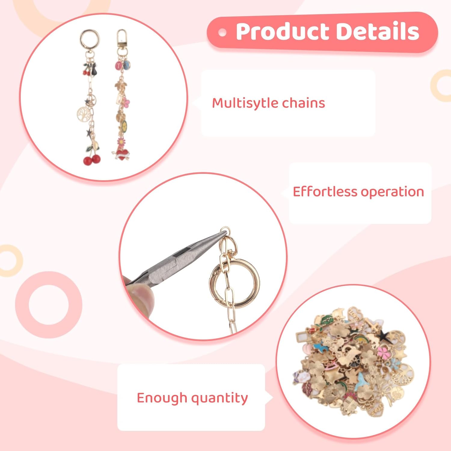 DORMIYA 656PCS DIY Lip Gloss Charms Keychain Kit with Pendants, Pliers, Jump Rings, 3.7 in Chains, Jewelry Making Kit for Custom Keychains, Bags, Valentines Gifts (656PCS) image 3