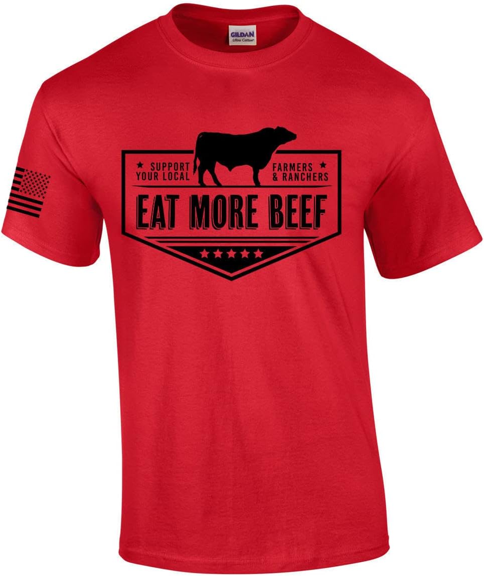 Mens Support Your Local Farmers Eat More Beef Farm to Table Short Sleeve T-Shirt Graphic Tee