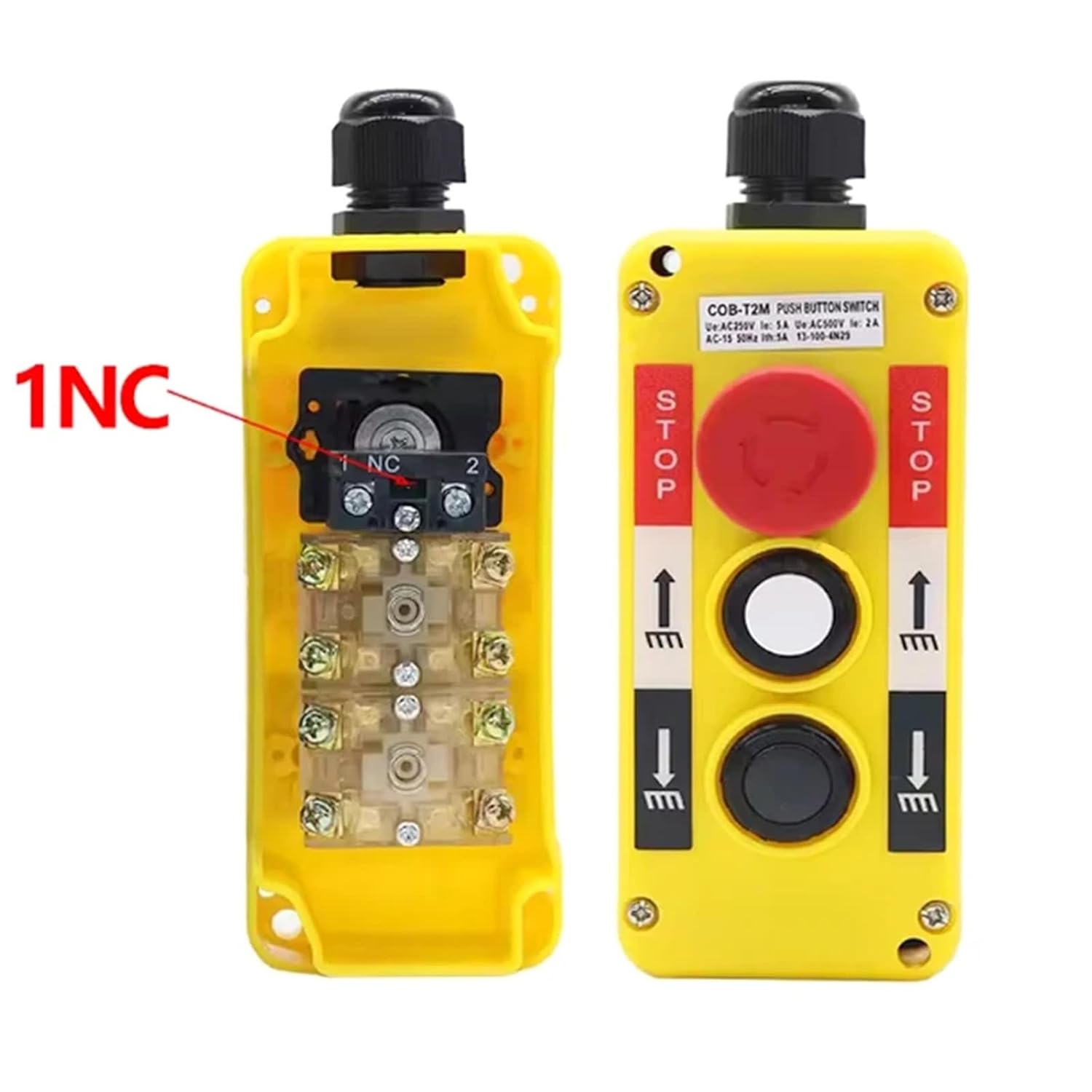 COB-T2 T2M T2Y Push Button Switch Crane Remote Control Handle Hoist Pendant Box Car Tailgate 1Pcs(COB-T2Y)