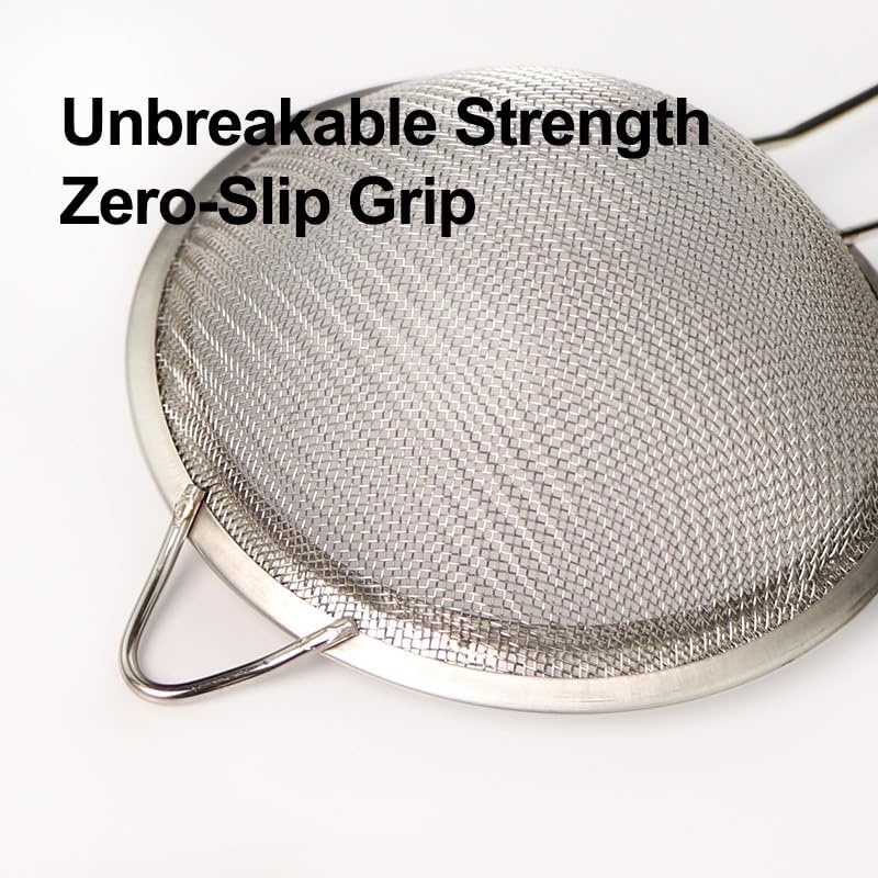 Miniatura 5 de Juego de coladores de malla fina de acero inoxidable, 3 tamaños de coladores de cocina con asas, tamiz de harina apto para lavavajillas, lavadora de