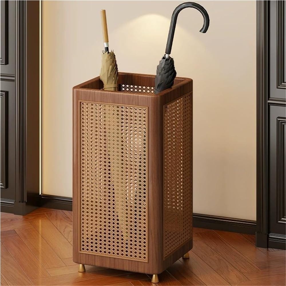 Wooden Umbrella Stand Vintage – Minimalist Rectangular Hollow Holder for Entryway, Decorative