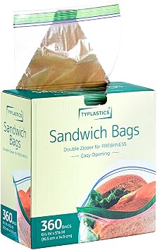 TYPLASTICS Double Zipper Sandwich Bags Bulk 360 Count | Reclosable and Easy Open Design for Freshness, Food Storage, Grab and Go