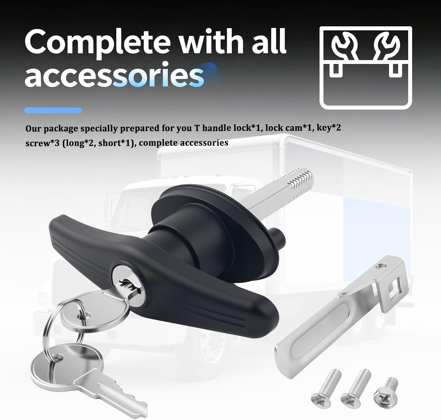 T-Handle Truck Topper Lock Kit with Lock Cam & 2PCS Keys,Sturdy Camper Shell Locks Latch for Replacing Old Parts,Practical Truck Cap Locks Camper Shell Accessories (L)