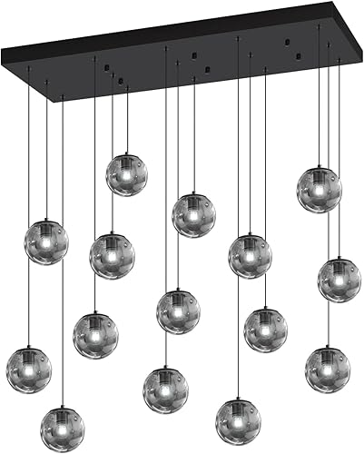 Miniatura 299 de Escalera LED de 10 luces LED moderna con globo de cristal, lámpara colgante grande para techos altos, accesorios de iluminación de entrada, villas y