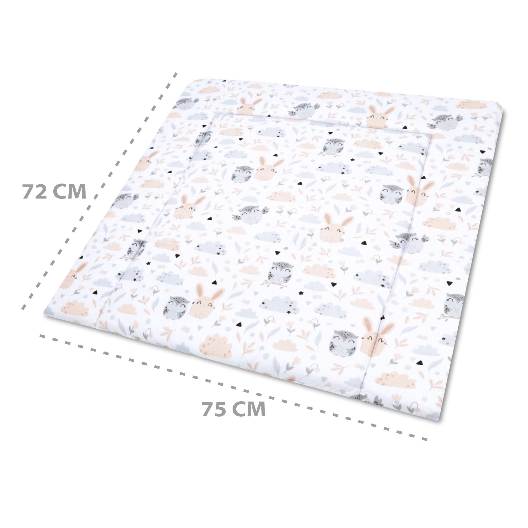 Materassino fasciatoio 75x72 cm - cuscino neonato in cotone lavabile pieghevole e portatile materasso da viaggio tappetino per cassettiera lavatrice e tavolo 75 x 72 Oeko-Tex Gufi B