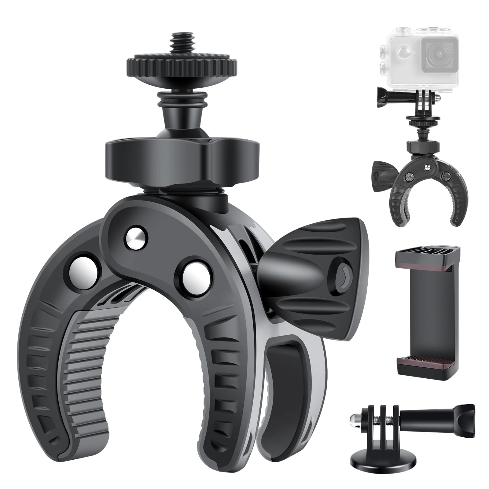 UTEBIT Uchwyt na aparat fotograficzny ze śrubami 1/4", obrót o 360 stopni, adapter rowerowy, kompatybilny z lustrzankami akcji