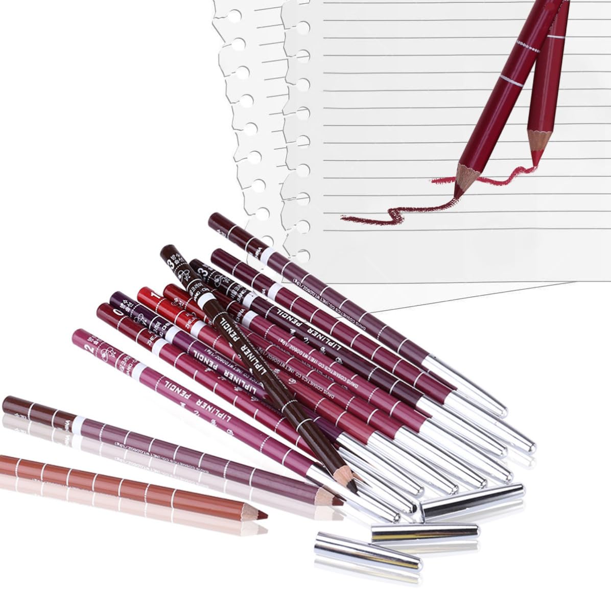 Healifty 12pcs Waterproof Lip Liner Pencil Set, 12 Colors Random, Wood
