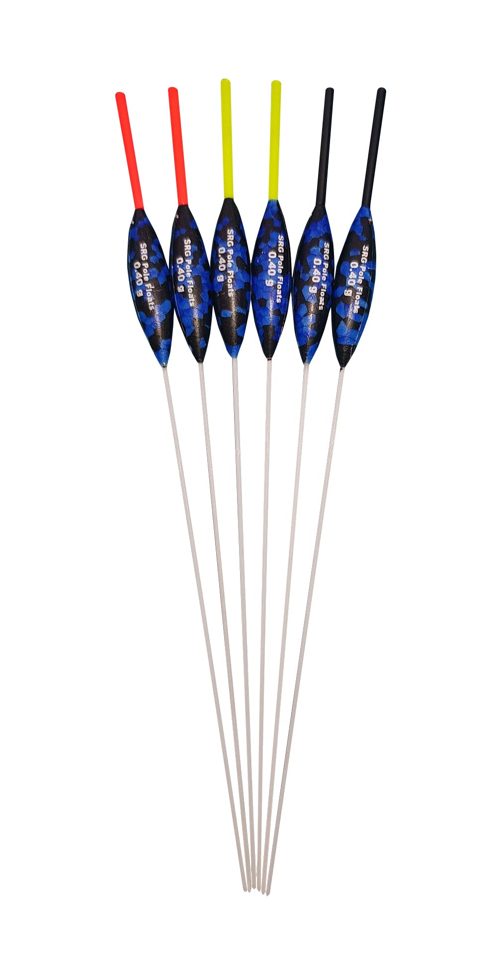 SRG Pole Floats SRG101 Pack of 6 x Pole Floats 'Hybrid' Power Chianti Fiberglass Stem choose from (0.3g / 0.4g / 0.5g) (6 x 0.4g (6 x Black Tip))