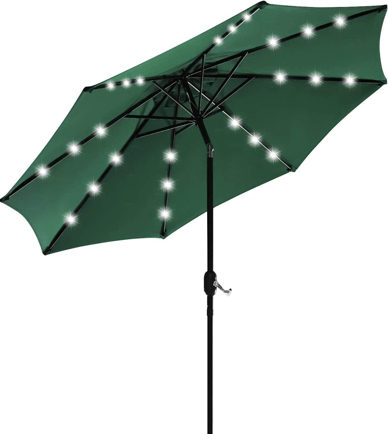 UHINOOS 9FT Solar 24 LED Lighted Outdoor Patio Umbrella with 8 Ribs/Tilt Adjustment and Crank Lift System (Green)